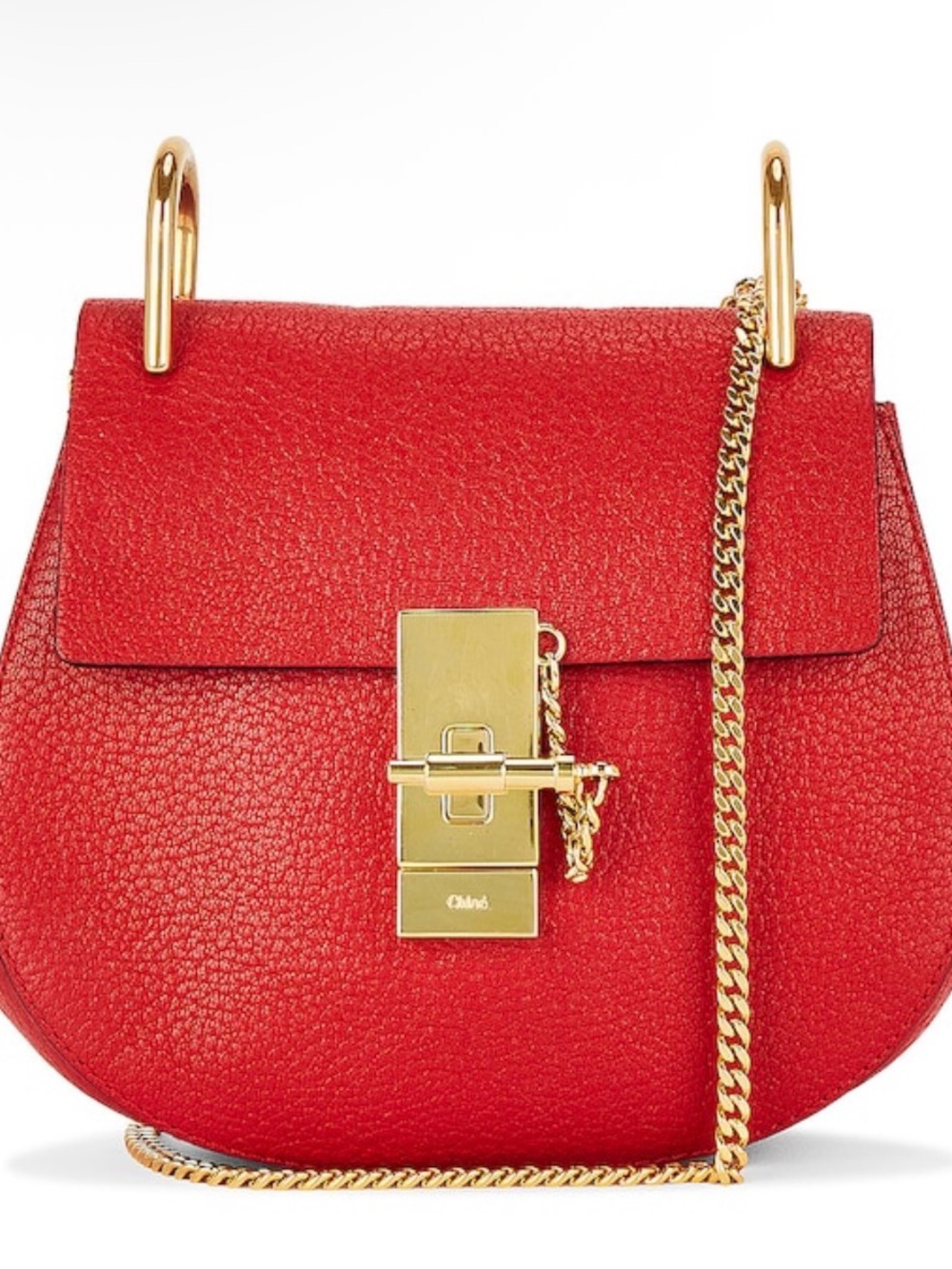 Chloé Red Pebbled Leather Crossbody with Gold Lock